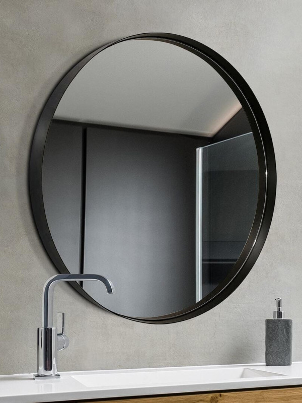 Дизайнерское настенное зеркало Glass Memory Lunar 100  в металлической раме черного цвета